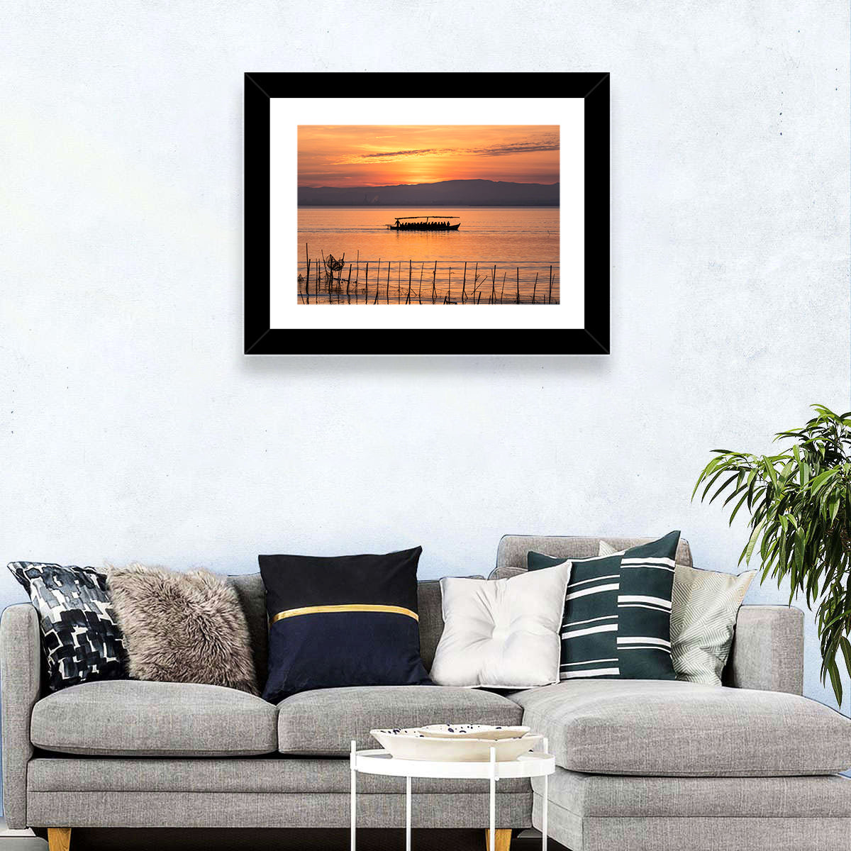 Albufera Sunrise Boat Silhouette Wall Art