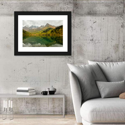 Kardyvach Lake Reflection Under Clouded Peaks Wall Art