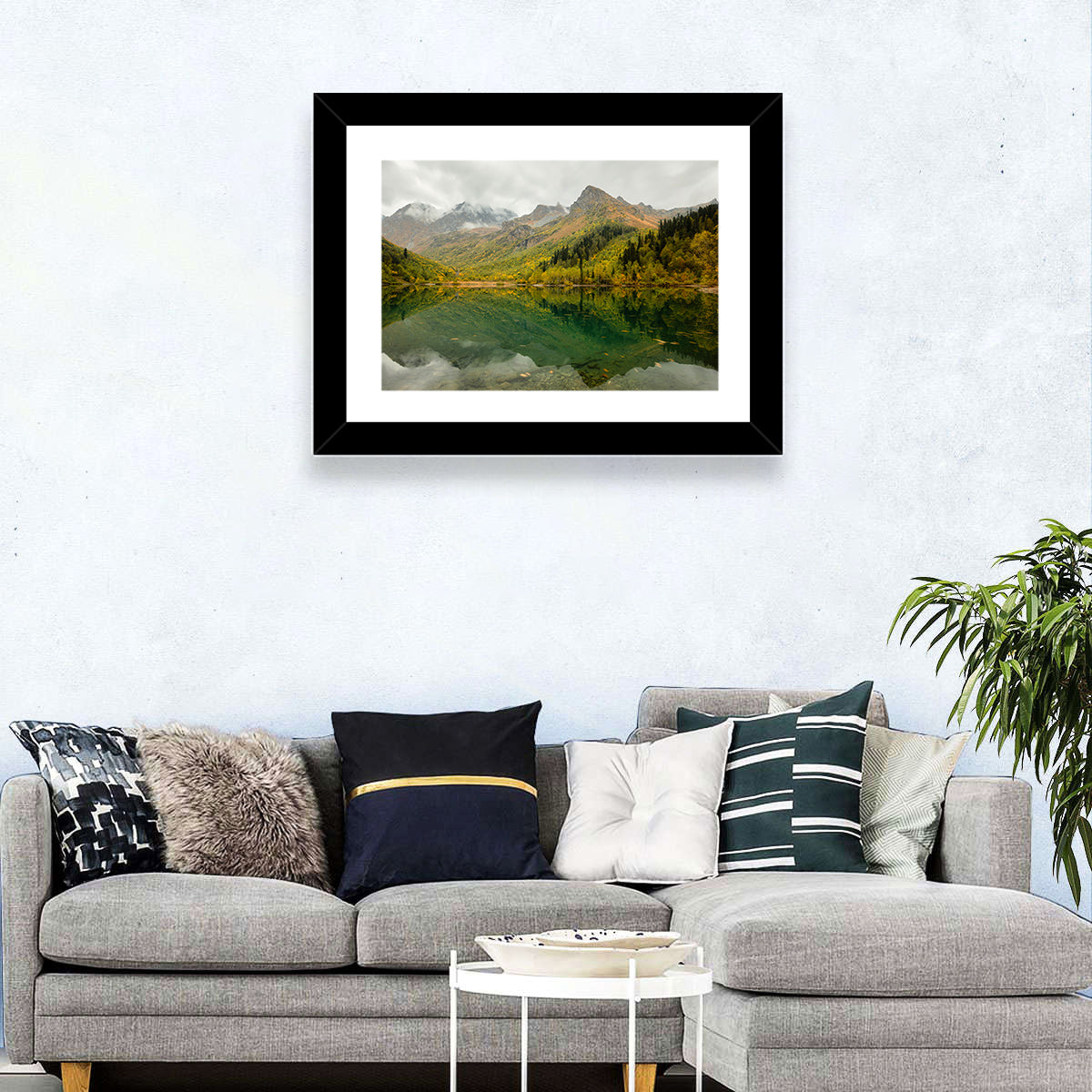 Kardyvach Lake Reflection Under Clouded Peaks Wall Art