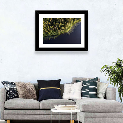 Aerial Lake with Red Boat Wall Art