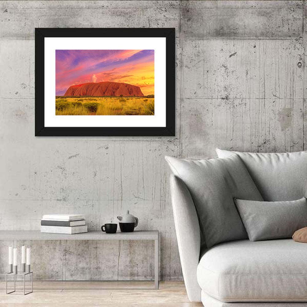 Uluru Golden Hour Sunset Wall Art in a room, landscape
