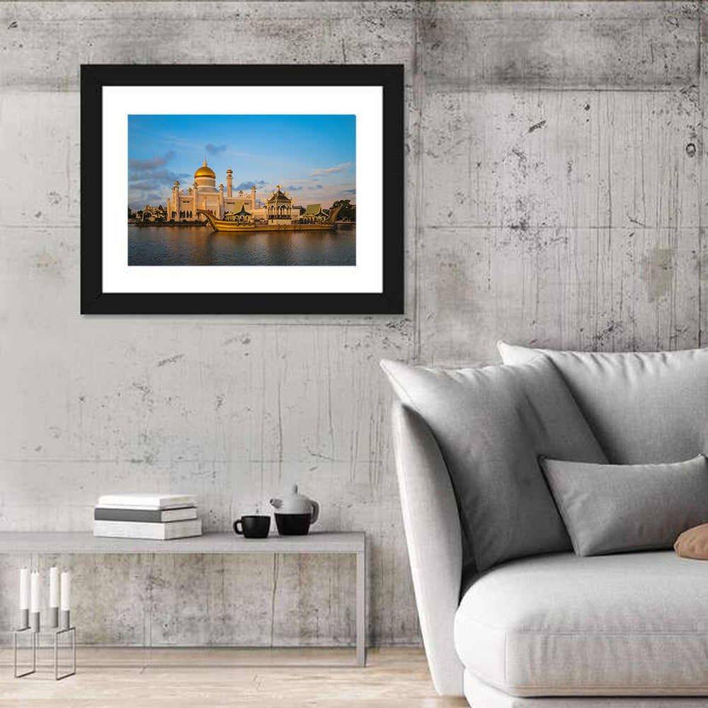 Sultan Omar Ali Saifuddien Mosque at Golden Hour Wall Art in a room, landscape