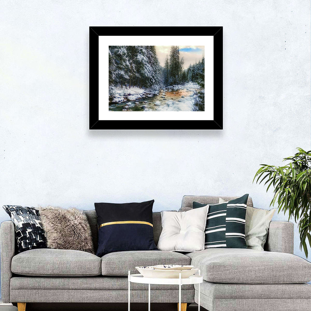 Winter Creek in Snowy Pines Wall Art