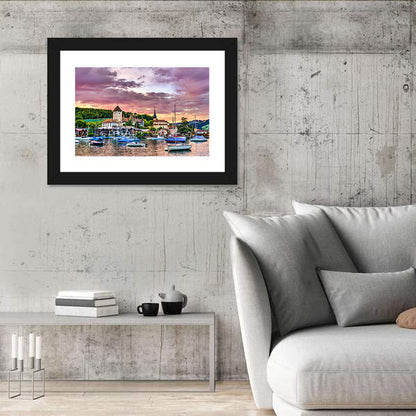 Spiez Castle Harbor Sunset Wall Art