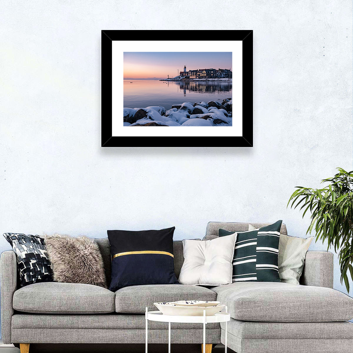 Urk Lighthouse Winter Twilight Harbor Wall Art
