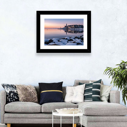Urk Lighthouse Winter Twilight Harbor Wall Art