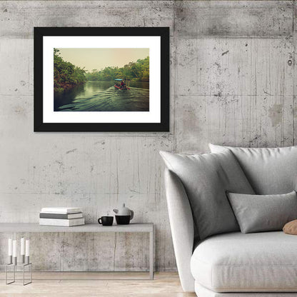 Misty Long-tail Boat on River Kwai Wall Art