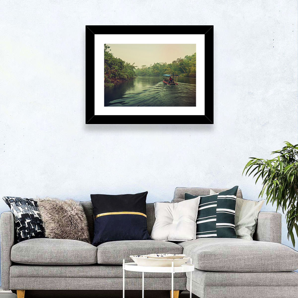 Misty Long-tail Boat on River Kwai Wall Art