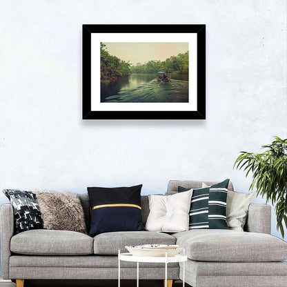 Misty Long-tail Boat on River Kwai Wall Art