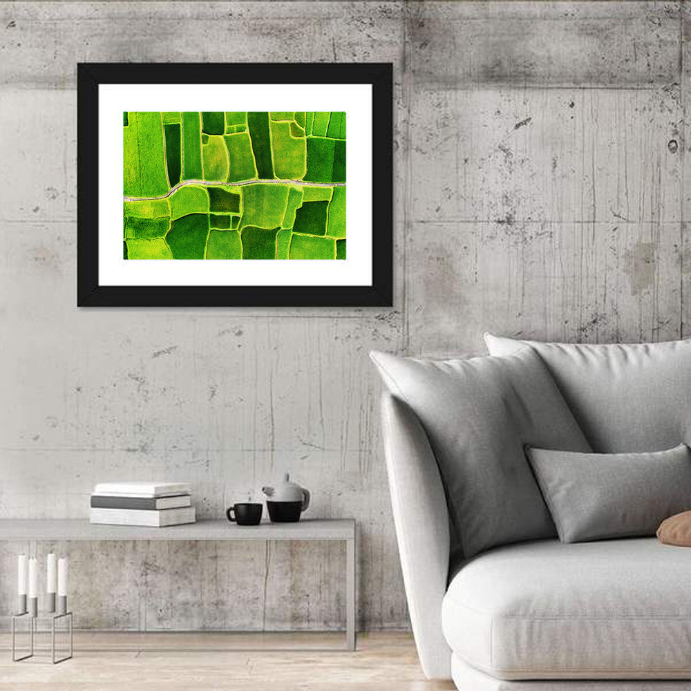 Verdant Rice Terrace Grid Wall Art in a room, landscape