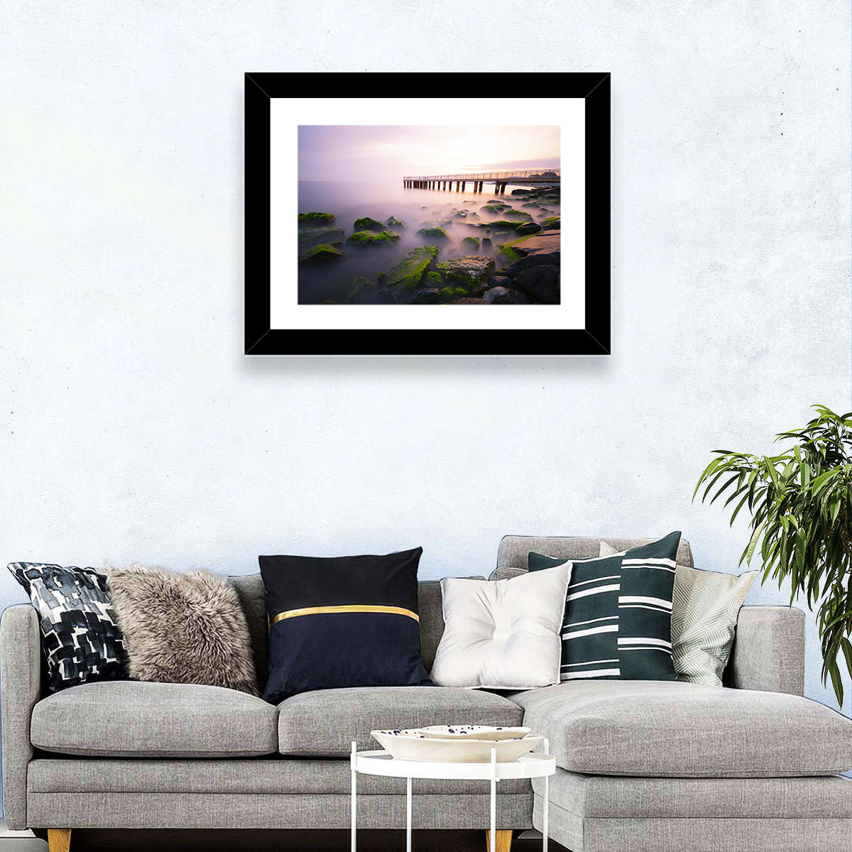 Florya Beach Pier at Lavender Dusk Wall Art in a room, landscape