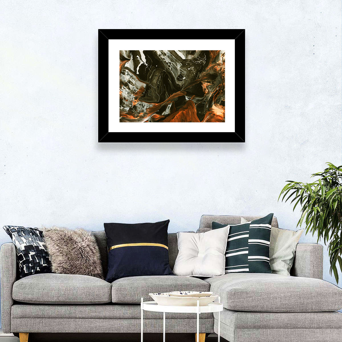 Volcanic Marble Swirl Wall Art in a room, landscape