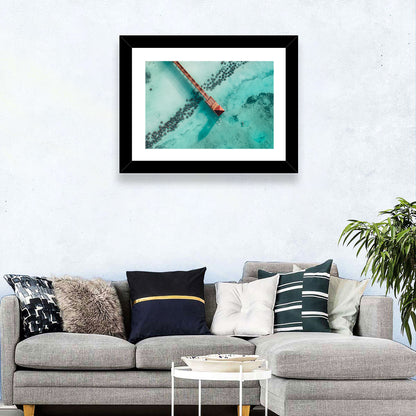 Aerial Red Pier Over Turquoise Water Wall Art