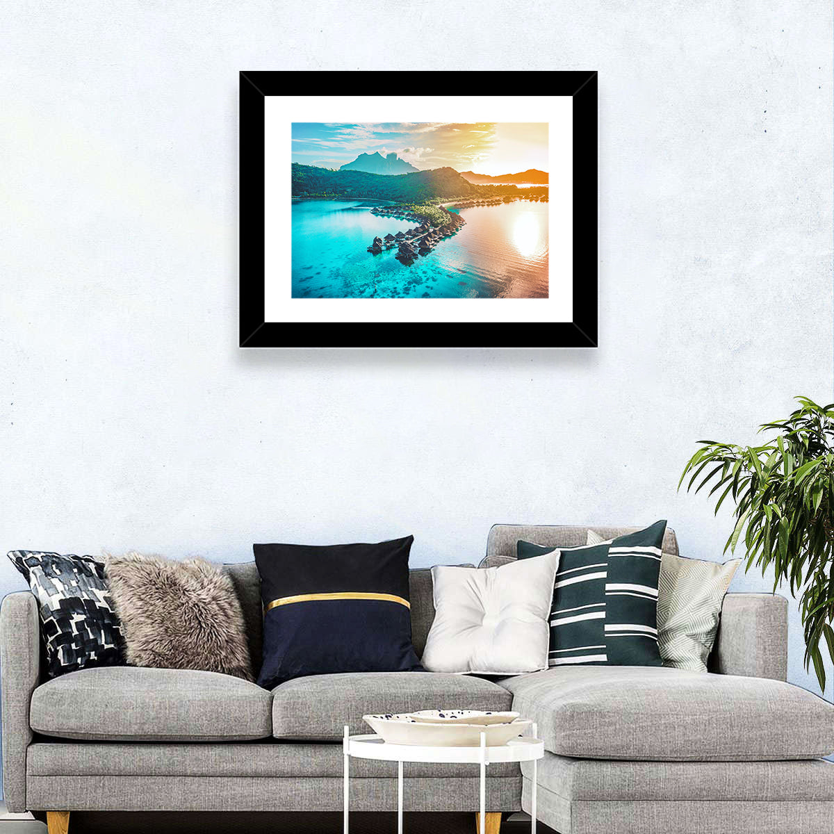 Bora Bora Overwater Bungalows Wall Art in a room, landscape
