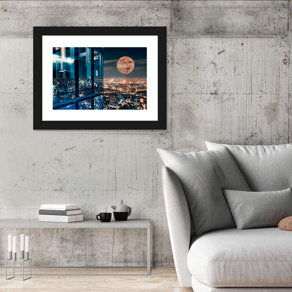 Bangkok Moonlit Skyline Wall Art in a room, landscape