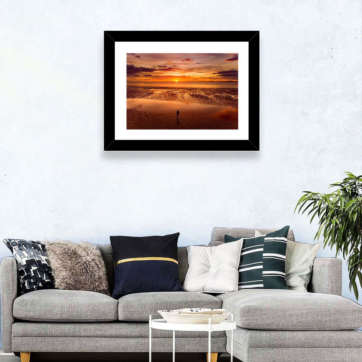 Solitary Figure on Sunset Shore Wall Art