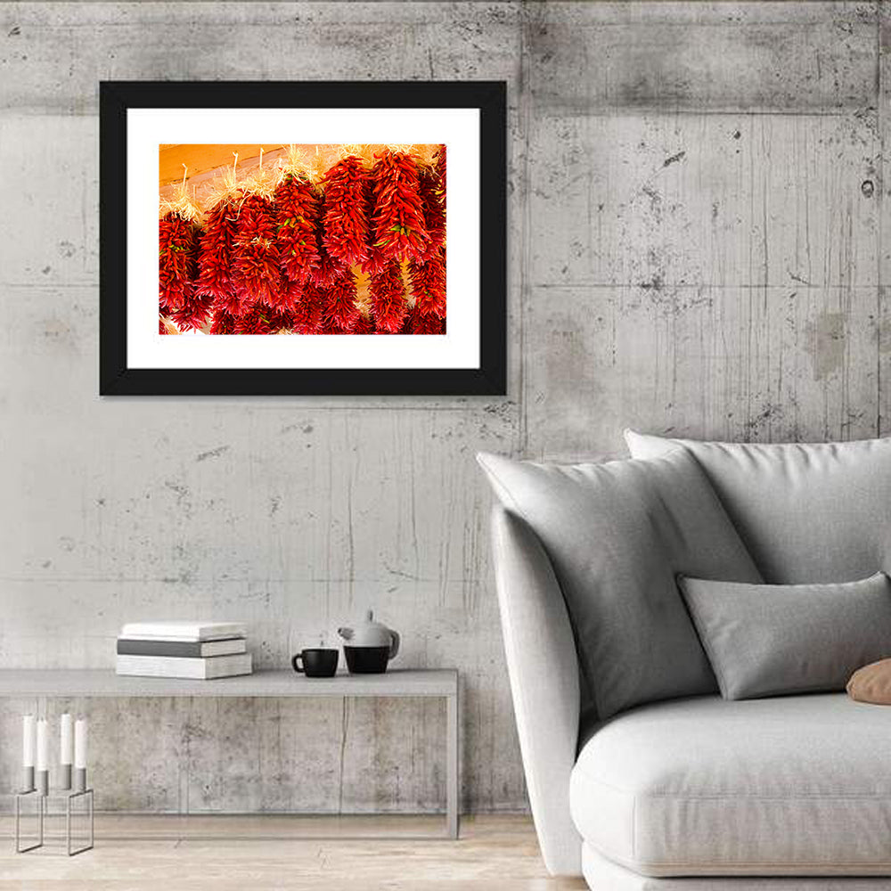 Hanging Dried Chili Peppers Wall Art in a room, landscape