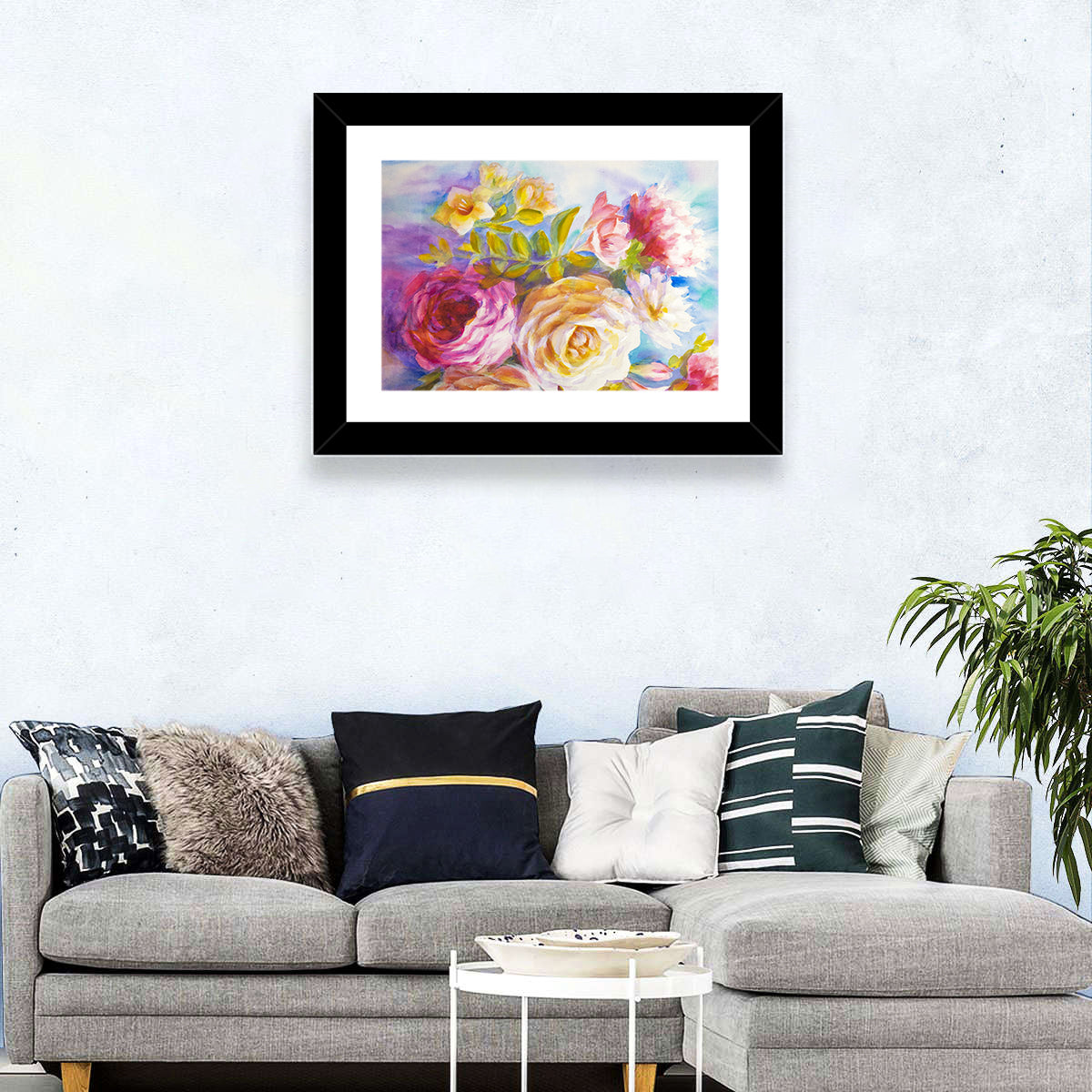 Painterly Peonies and Rose Bouquet Wall Art