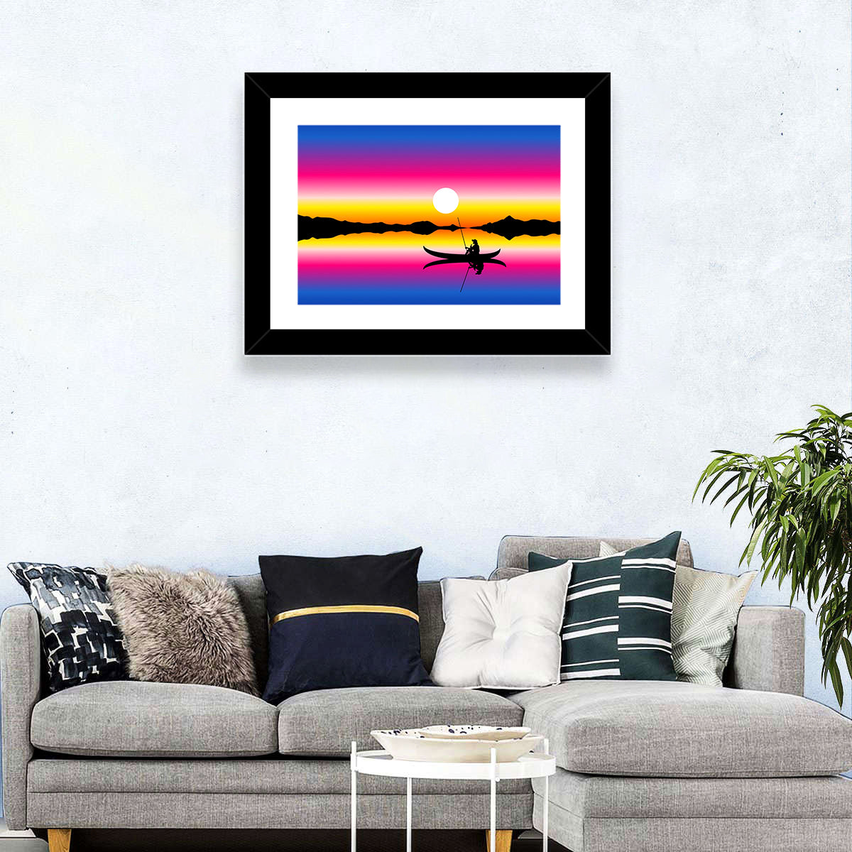 Fisherman Silhouette at Sunset Wall Art