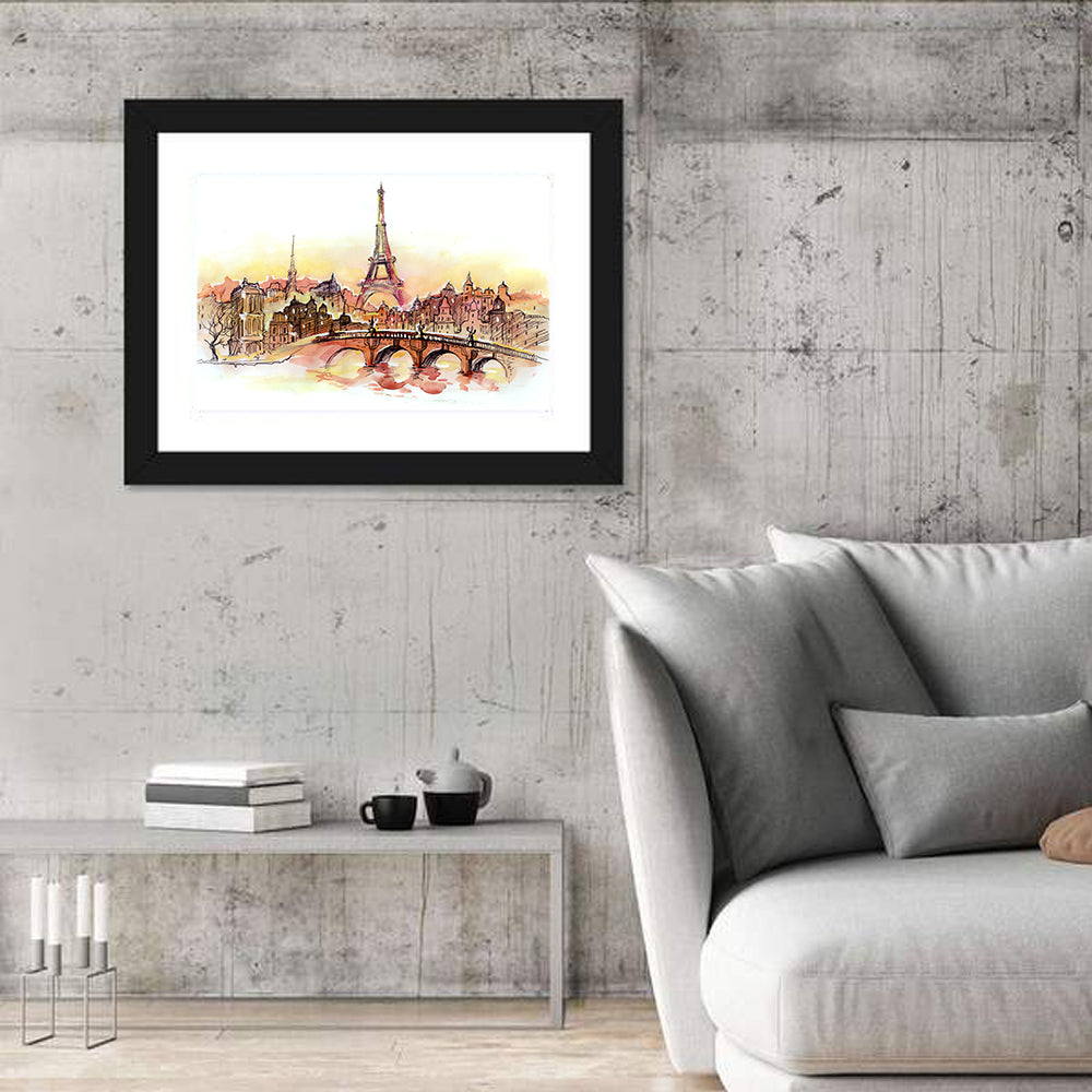 Eiffel Tower Watercolor at Dusk Wall Art