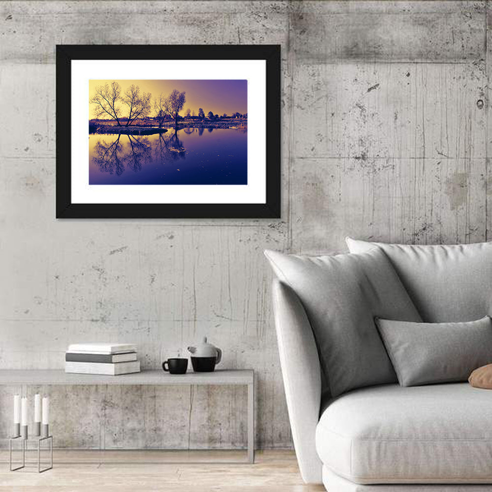 Winter Lake Morning Wall Art in a room, landscape