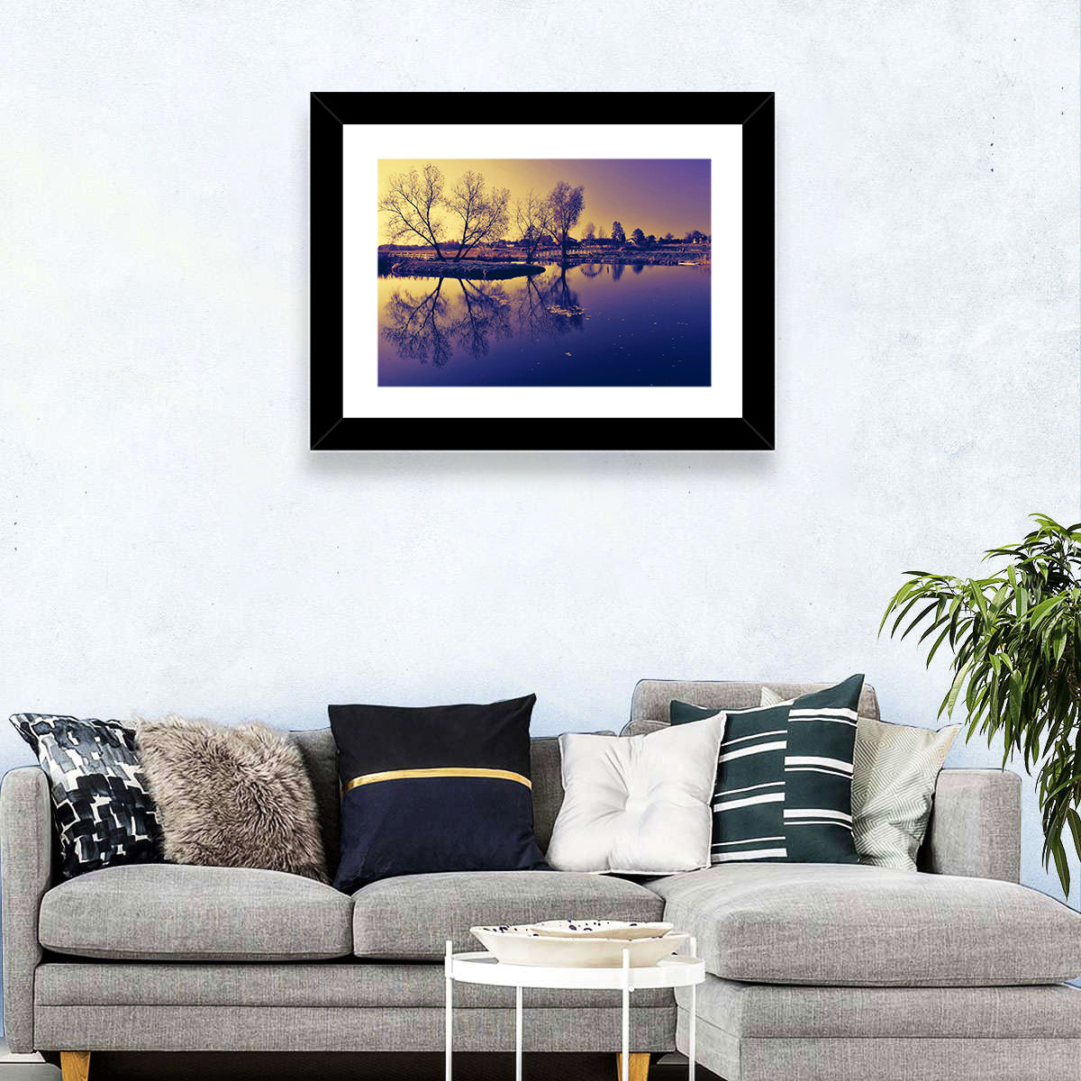 Winter Lake Morning Wall Art in a room, landscape