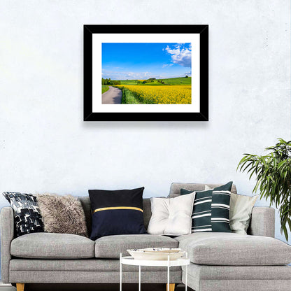 Rapeseed Field Road Under Blue Sky Wall Art