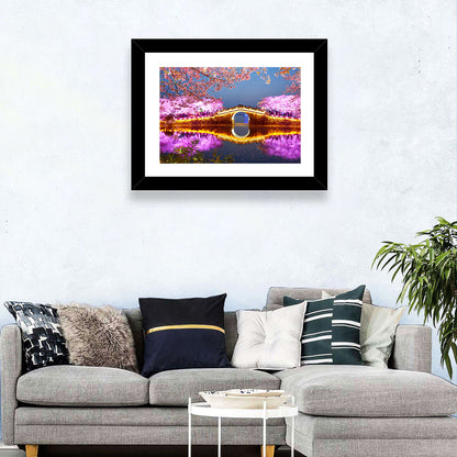 Illuminated Cherry Blossom Bridge Wall Art
