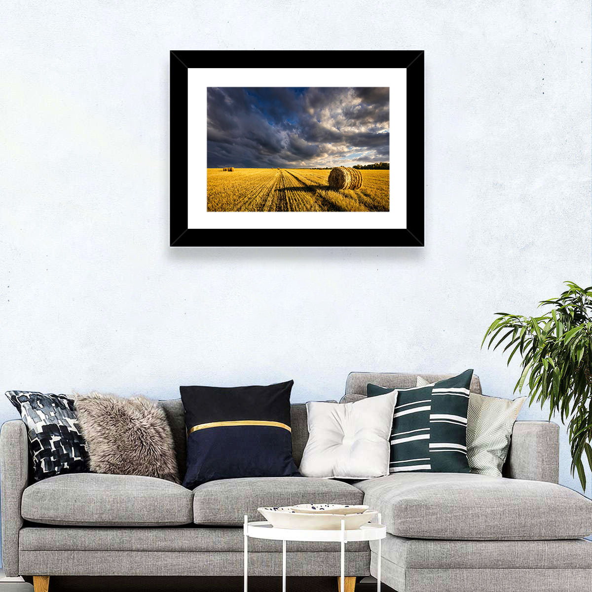 Hay Bale at Golden Hour Wall Art in a room, landscape