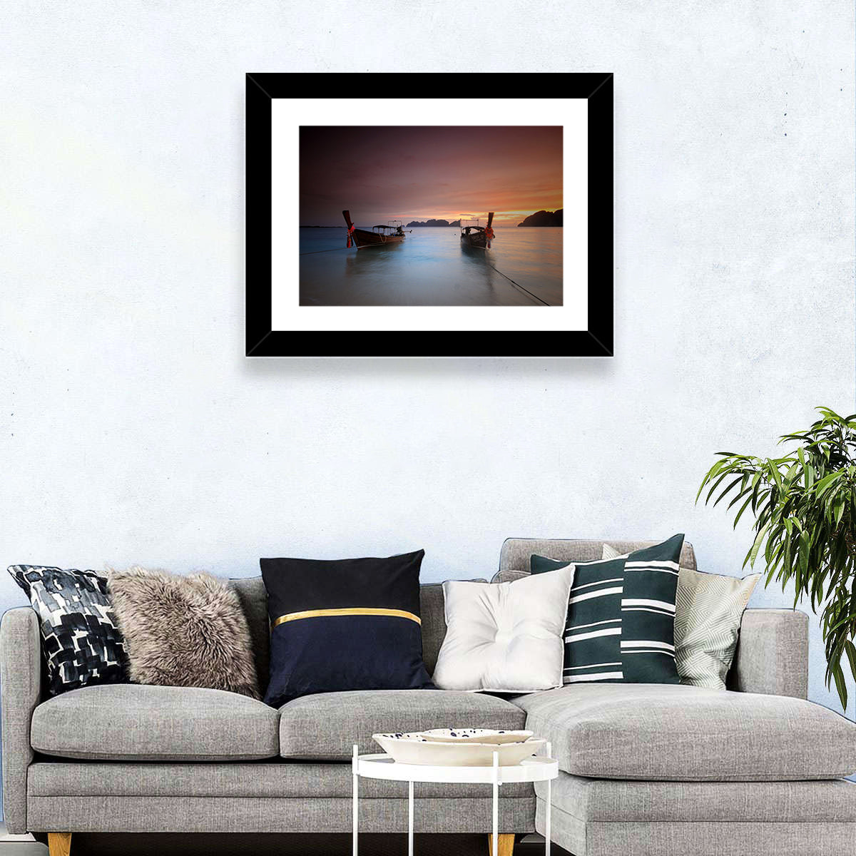 Phi Phi Longtail Boats at Golden Hour Wall Art in a room, landscape