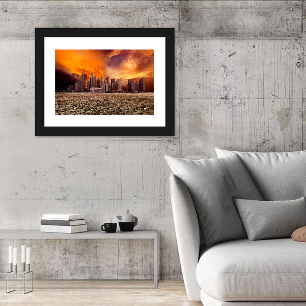 Desolate Singapore Skyline Wall Art in a room, landscape