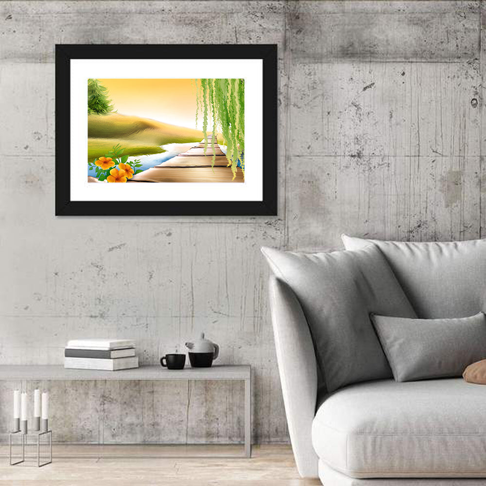 Golden Hour Willow Walkway Wall Art in a room, landscape