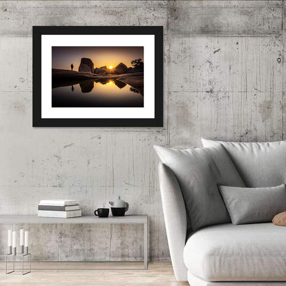 Hemakuta Hill Sunrise Temples Wall Art in a room, landscape