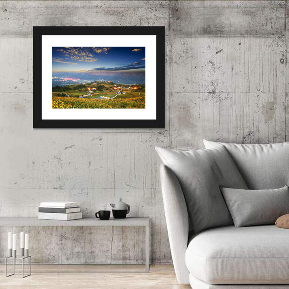 Sixty Stone Mountain Nightscape Wall Art in a room, landscape