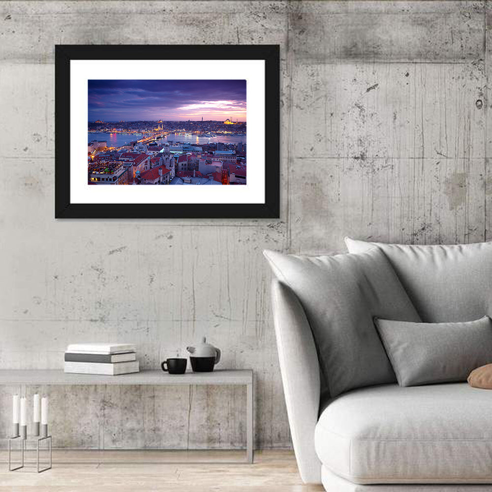 Istanbul Twilight Skyline Wall Art in a room, landscape