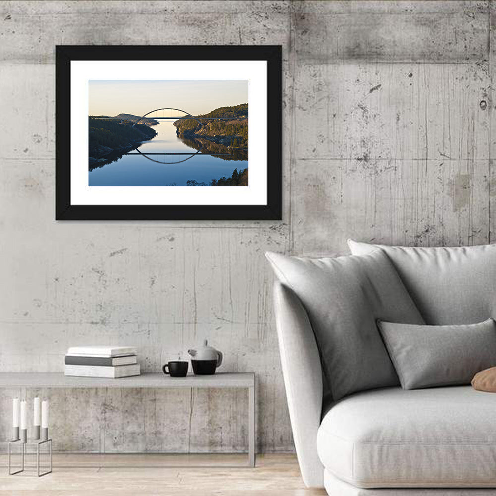 Svinesund Bridge at Golden Hour Wall Art in a room, landscape