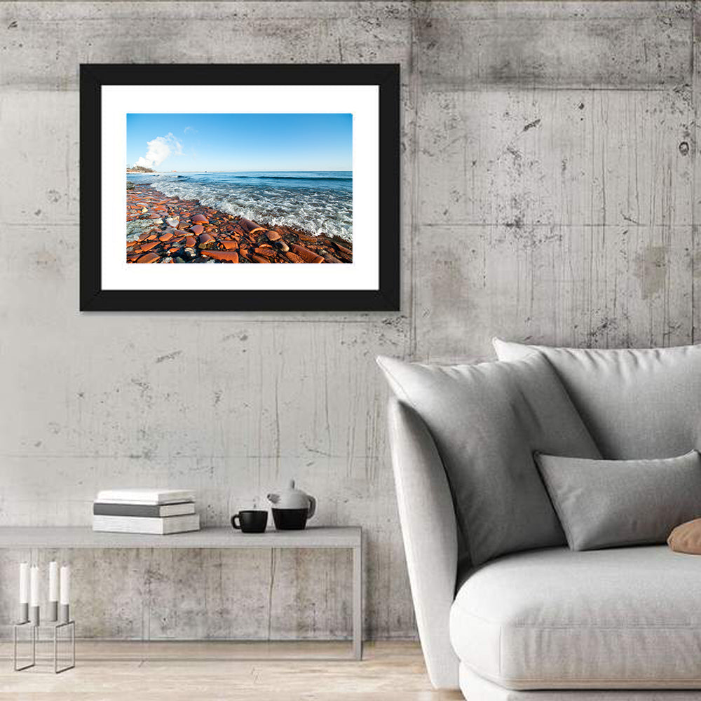 Lake Ontario Terracotta Shoreline Wall Art in a room, landscape