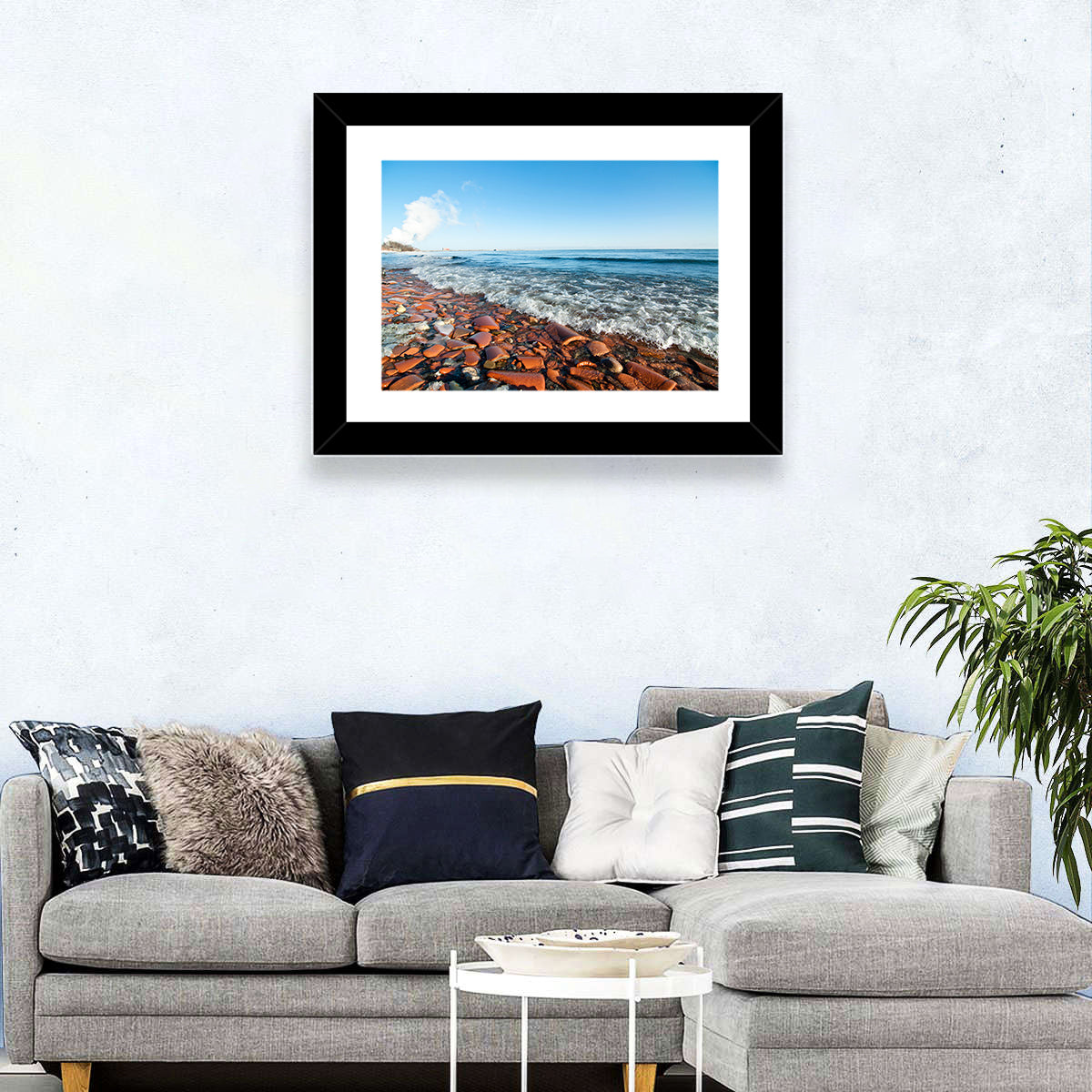 Lake Ontario Terracotta Shoreline Wall Art in a room, landscape