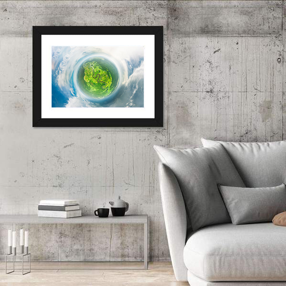 Spherical Forest from Space Wall Art in a room, landscape