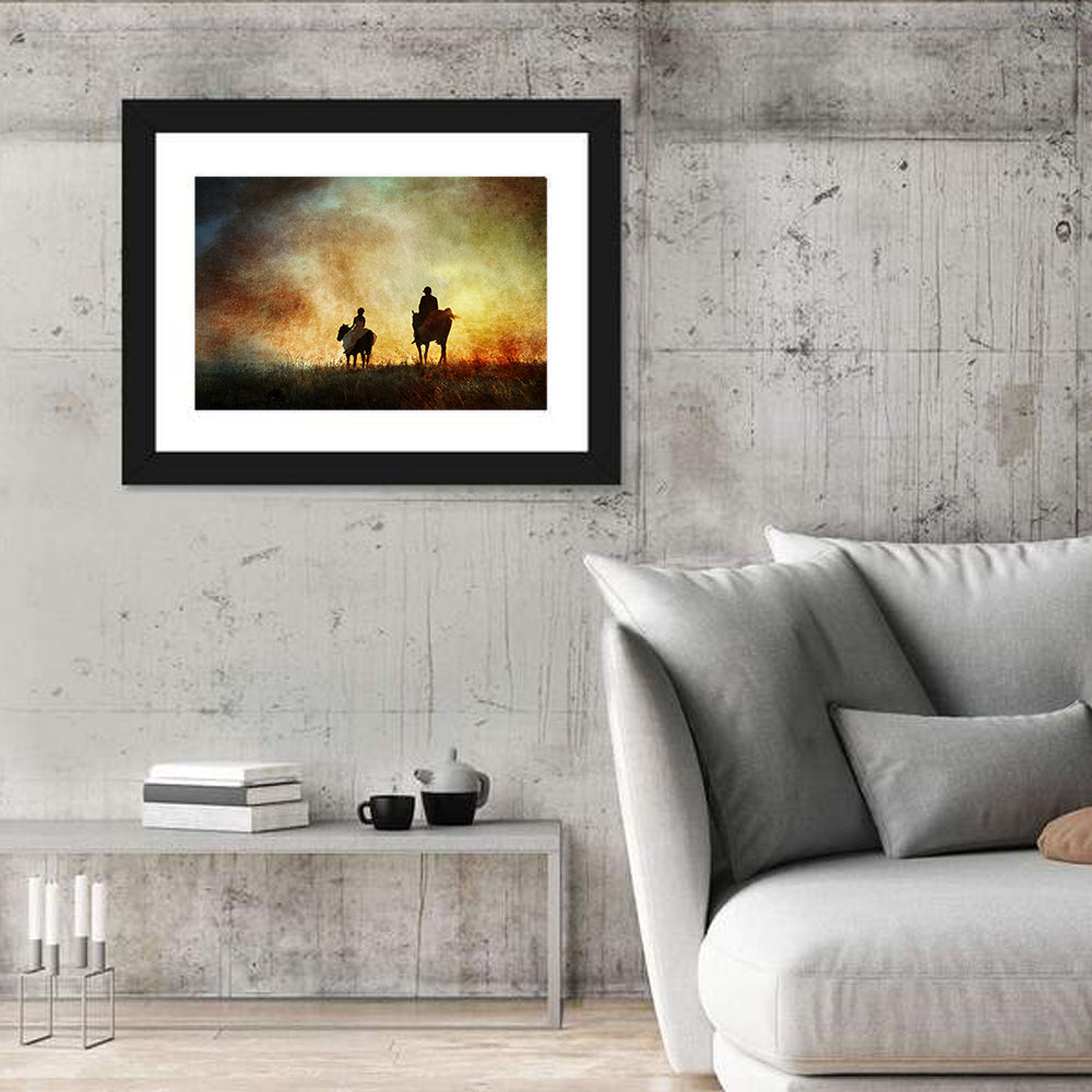Silhouetted Horse Riders at Sunset Wall Art
