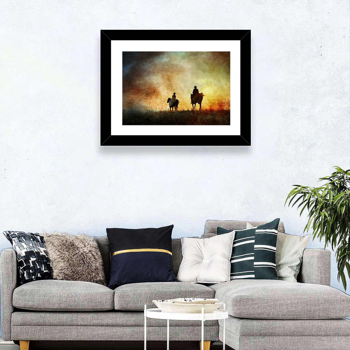 Silhouetted Horse Riders at Sunset Wall Art