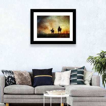 Silhouetted Horse Riders at Sunset Wall Art