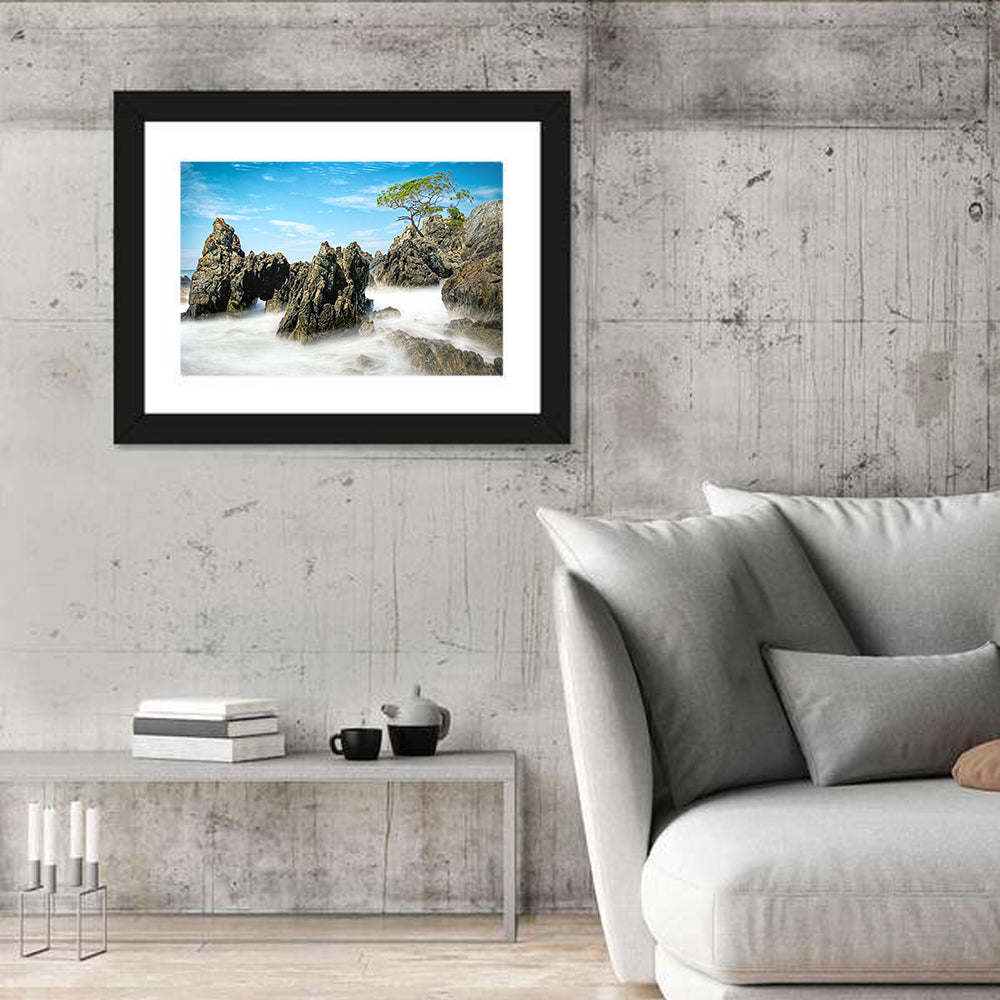 Karang Bebay Misty Shore Wall Art in a room, landscape