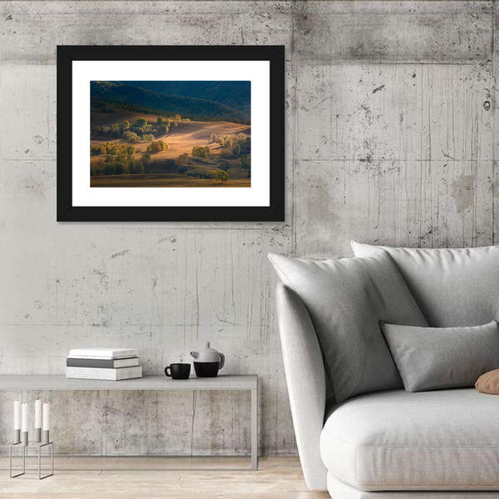 Bashang Plateau Golden Hour Wall Art in a room, landscape