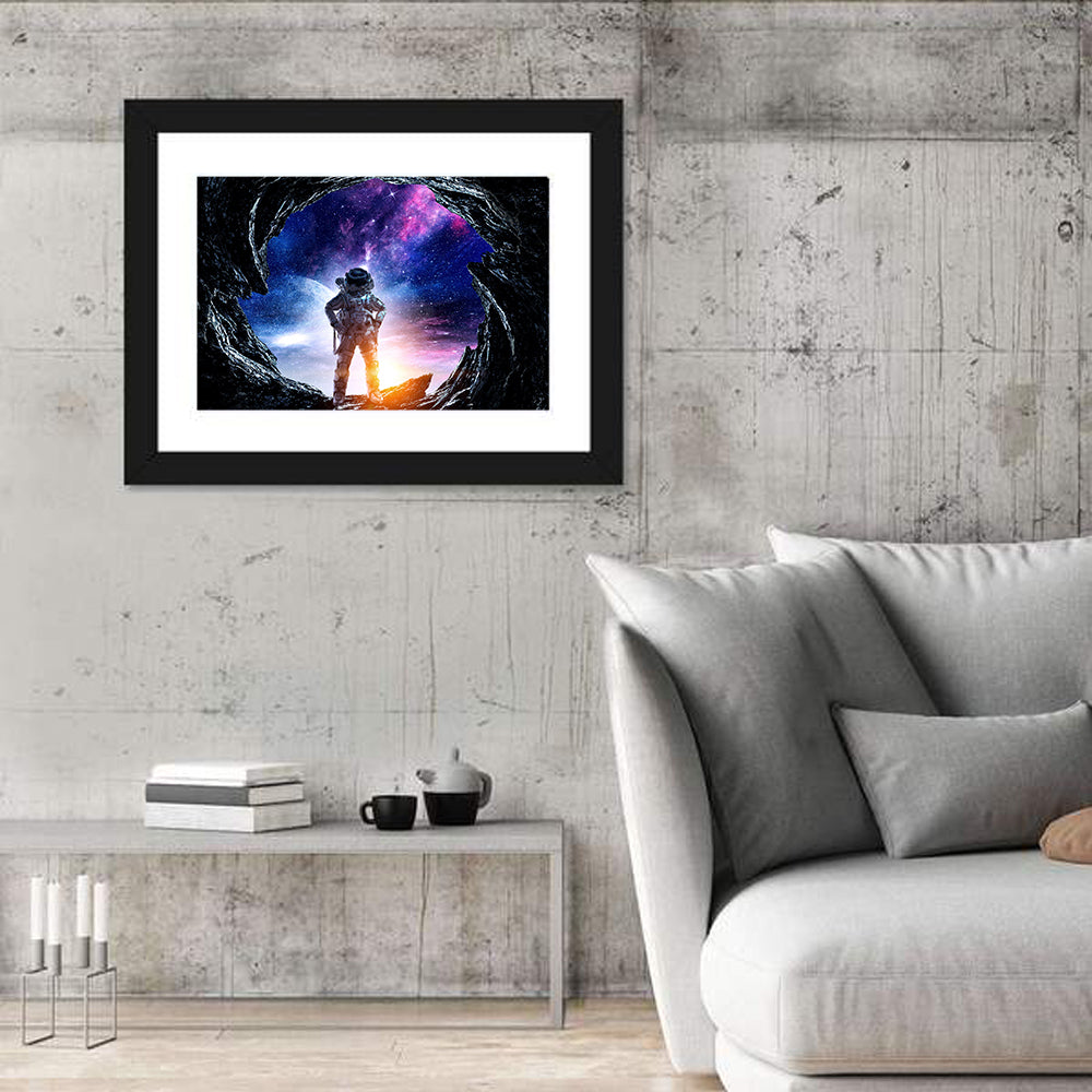 Astronaut at Alien Planet Cave Wall Art
