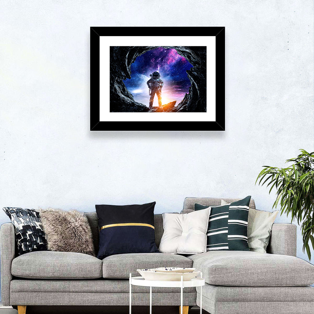 Astronaut at Alien Planet Cave Wall Art