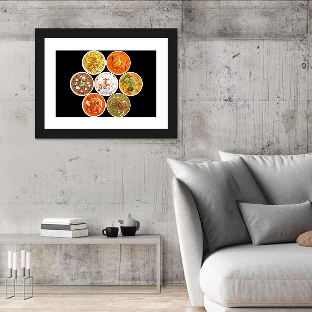 Six Indian Curry Bowls Wall Art in a room, landscape