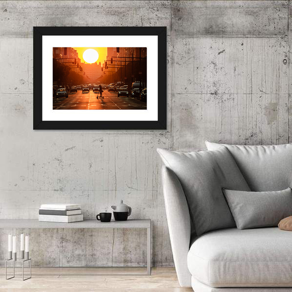 Valencia Port Avenue at Dusk Wall Art in a room, landscape