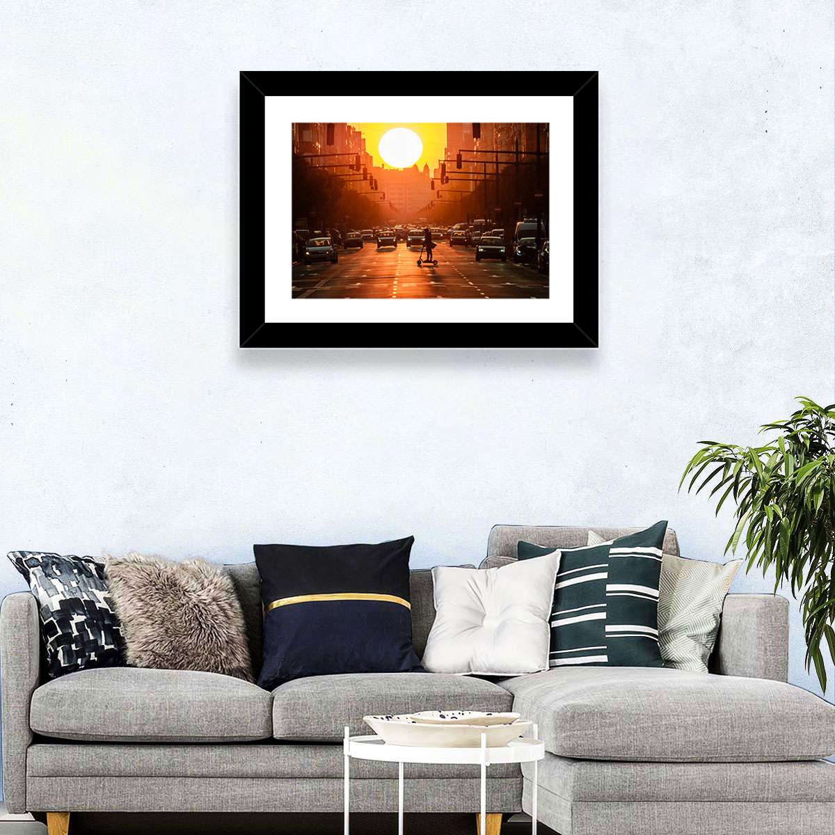 Valencia Port Avenue at Dusk Wall Art in a room, landscape