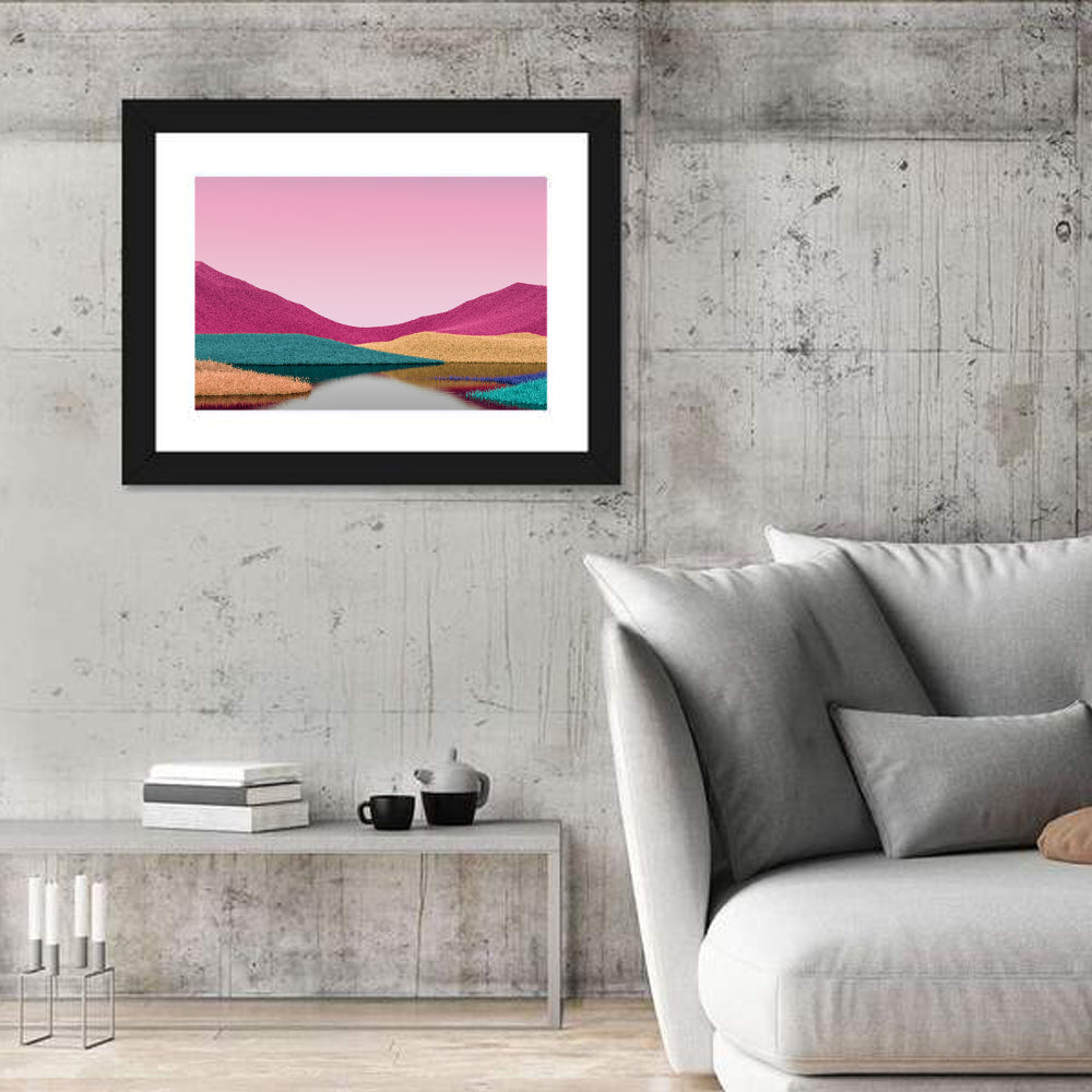 Surreal Magenta Mountain Lake Wall Art
